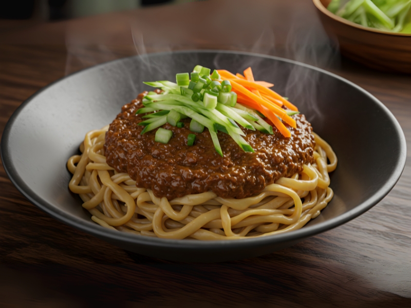 Yiwanmen-Chinese-Noodle-Restaurant-Zha-Jiang-Mian-New York Zha Jiang Mian with shredded cucumber and carrot at Yiwanmen, a Chinese Noodle Restaurant in New York