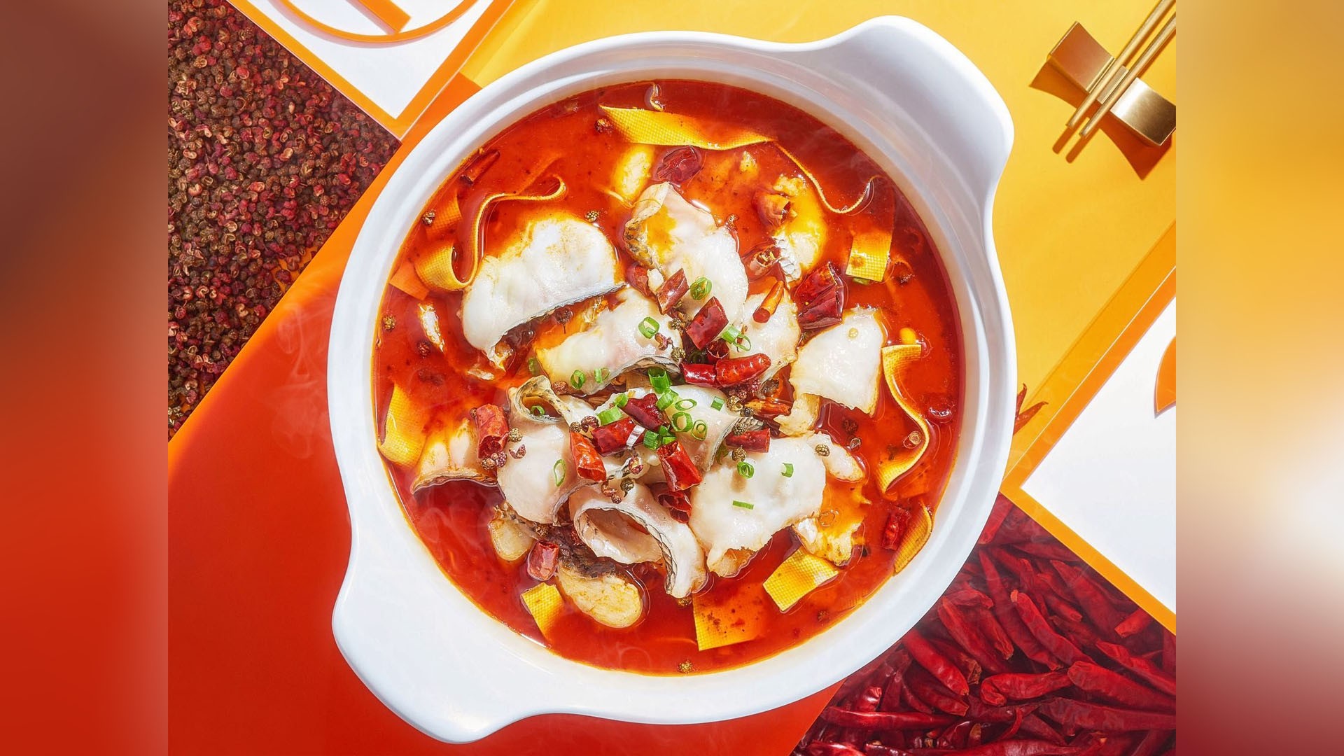 Spicy boiled fish in red spicy soup at YonnyFish With You, a Chinese Restaurant in Arcadia
