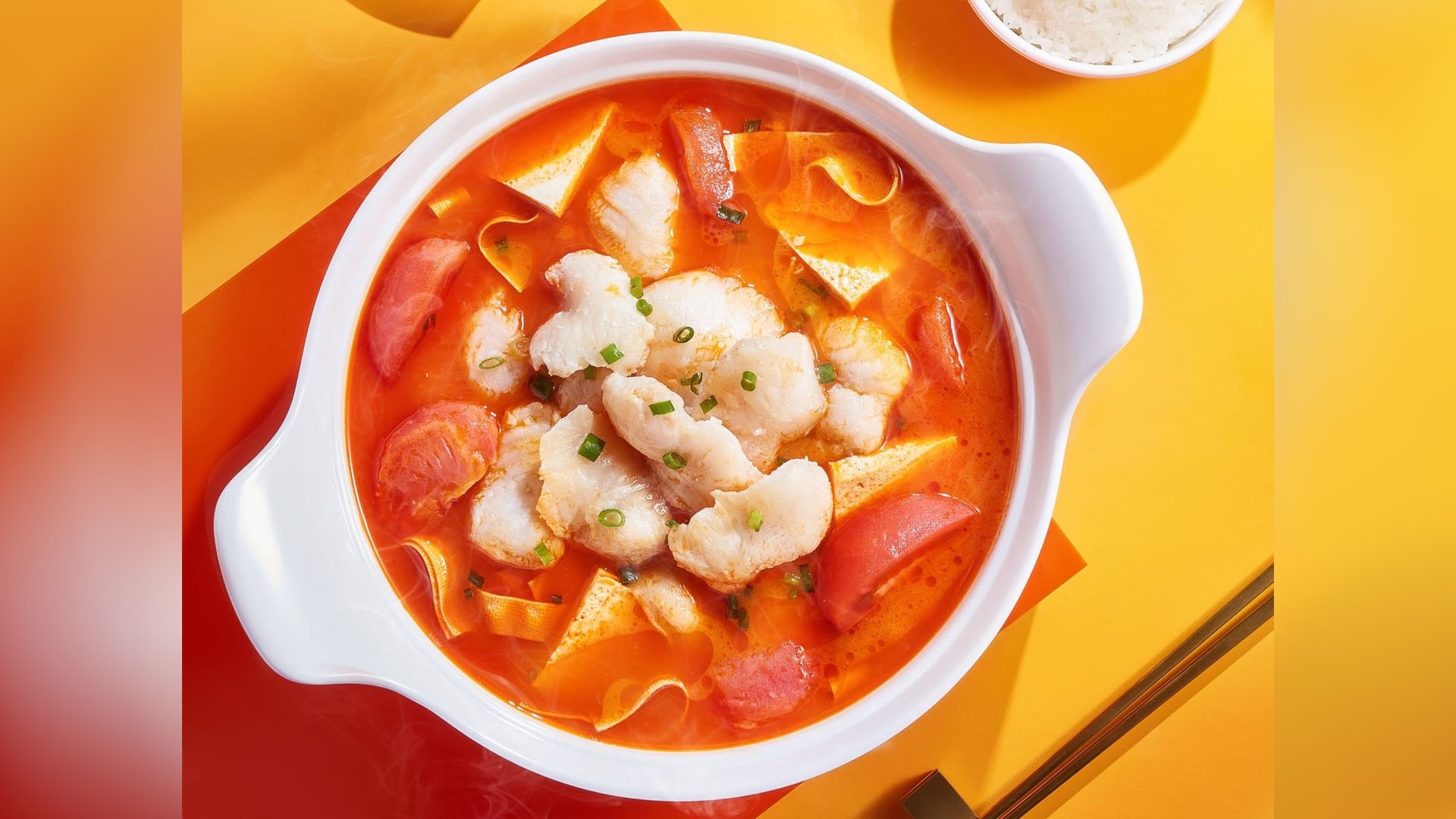 Sweet sour tomato fish soup with tofu at YonnyFish With You, a Chinese Restaurant in Arcadia
