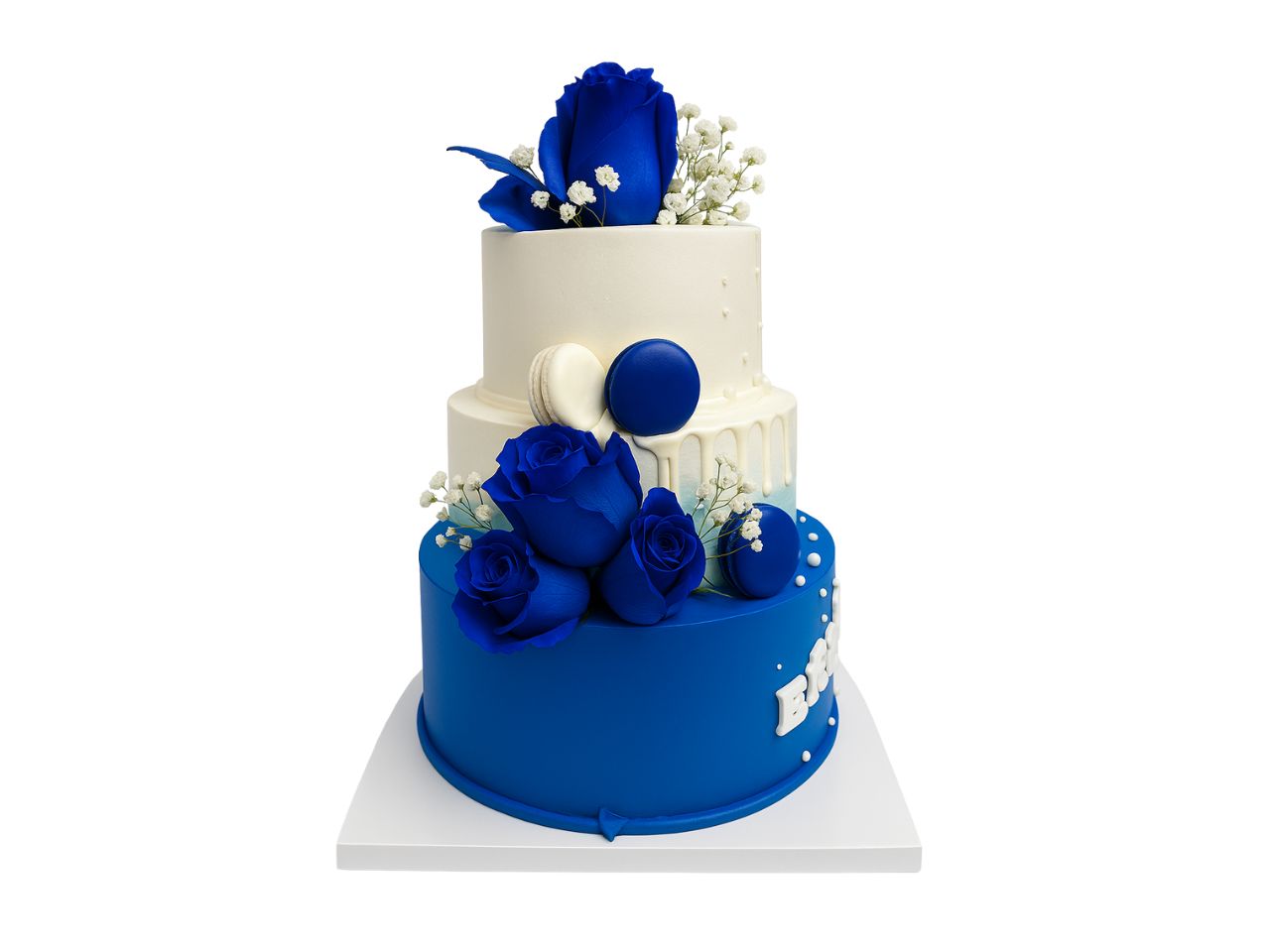 Blue rose cake with macarons at You Le Bakery, a Chinese Bakery Shop in Brooklyn