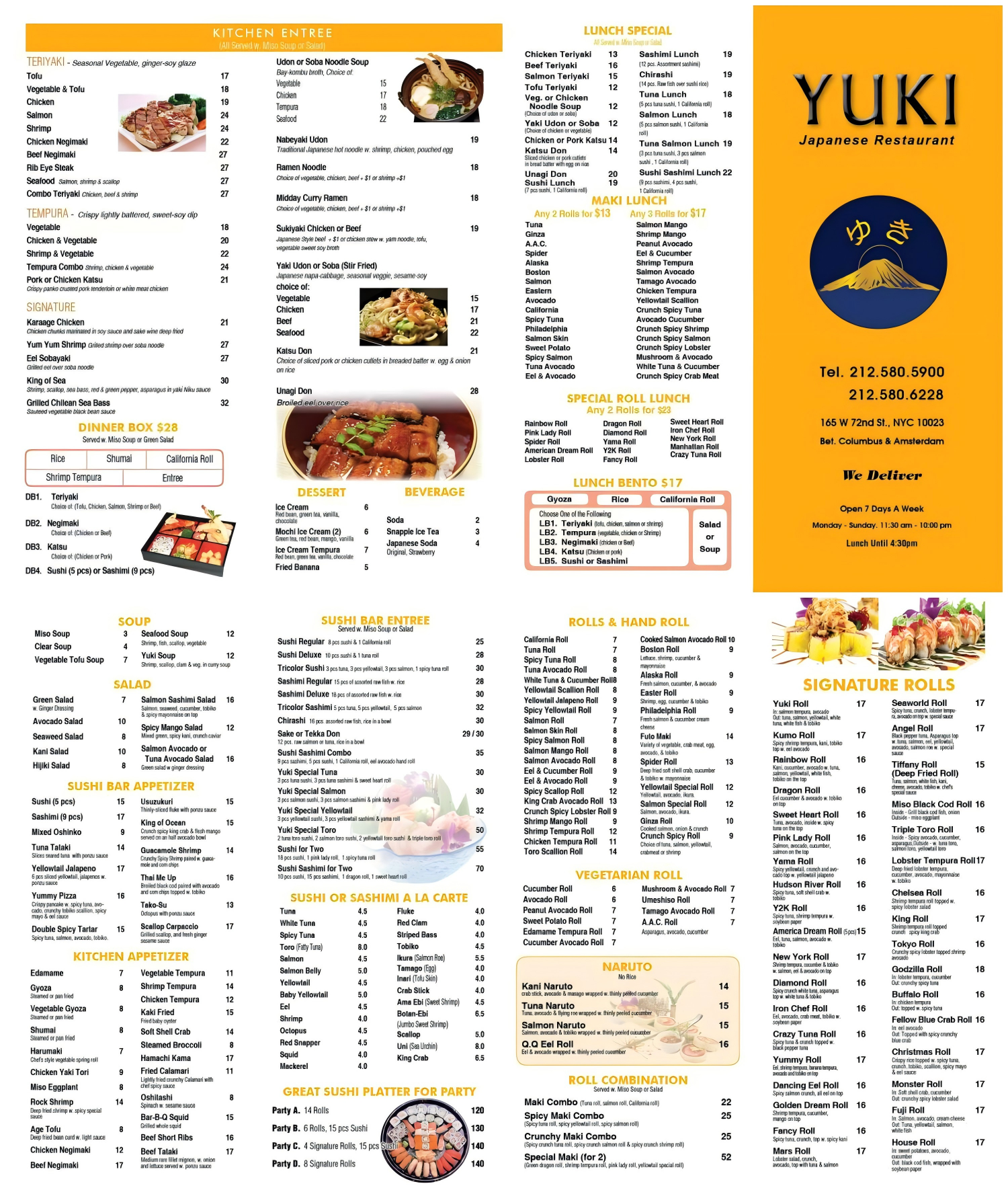 Sushi Yuki Menu 1, detailed description provided below