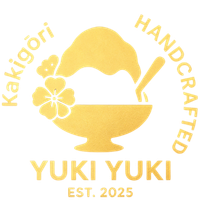Golden YUKI YUKI brand logo with handcrafted theme at Yuki Yuki, a Bubble Tea Store in San Diego