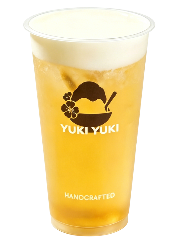 Golden tea with creamy cheese foam at Yuki Yuki, a Bubble Tea Store in San Diego