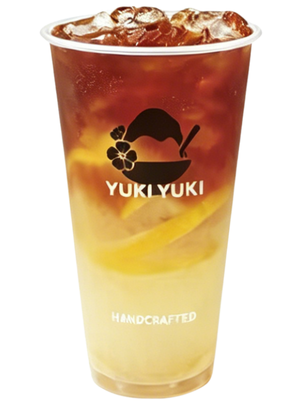 Layered lemon black tea with ice cubes at Yuki Yuki, a Bubble Tea Store in San Diego