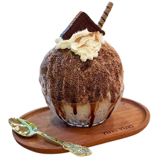 Rich chocolate kakigori topped with cream at Yuki Yuki, a Bubble Tea Store in San Diego