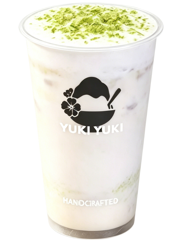 Taro milk drink topped with matcha powder at Yuki Yuki, a Bubble Tea Store in San Diego