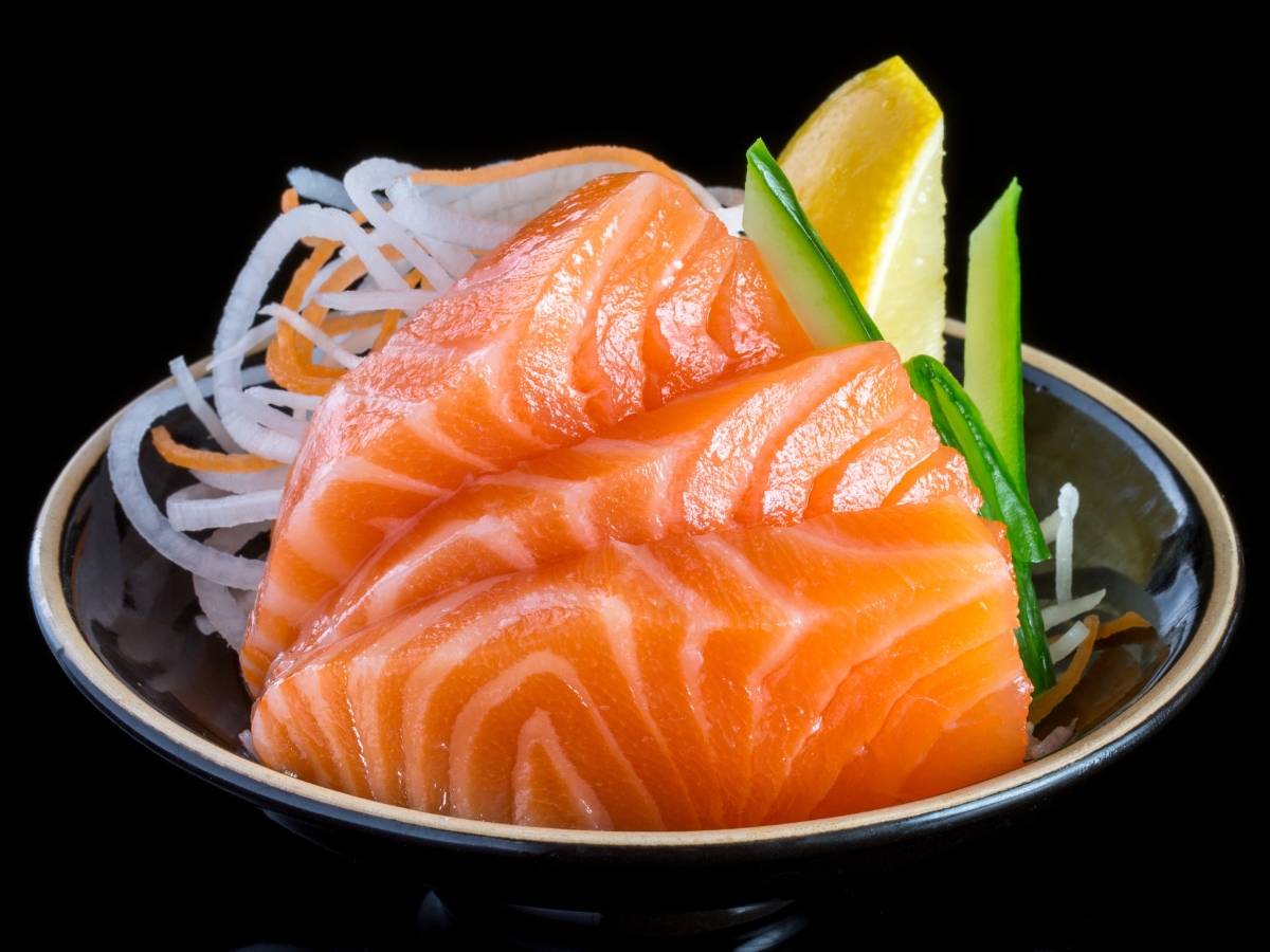 Salmon sashimi with fresh orange salmon slices at Yume Sushi, a Sushi Restaurant in North Wales