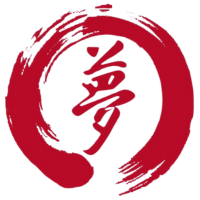 Red brush - stroke circle with Chinese character “梦” at Yume Sushi, a Sushi Restaurant in Brighton