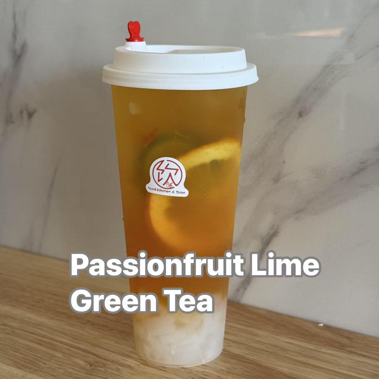 Passionfruit Lime Green Tea - Green tea with passionfruit and lime at Yumi Kitchen & Boba, a Asian fusion restaurant in DeLand