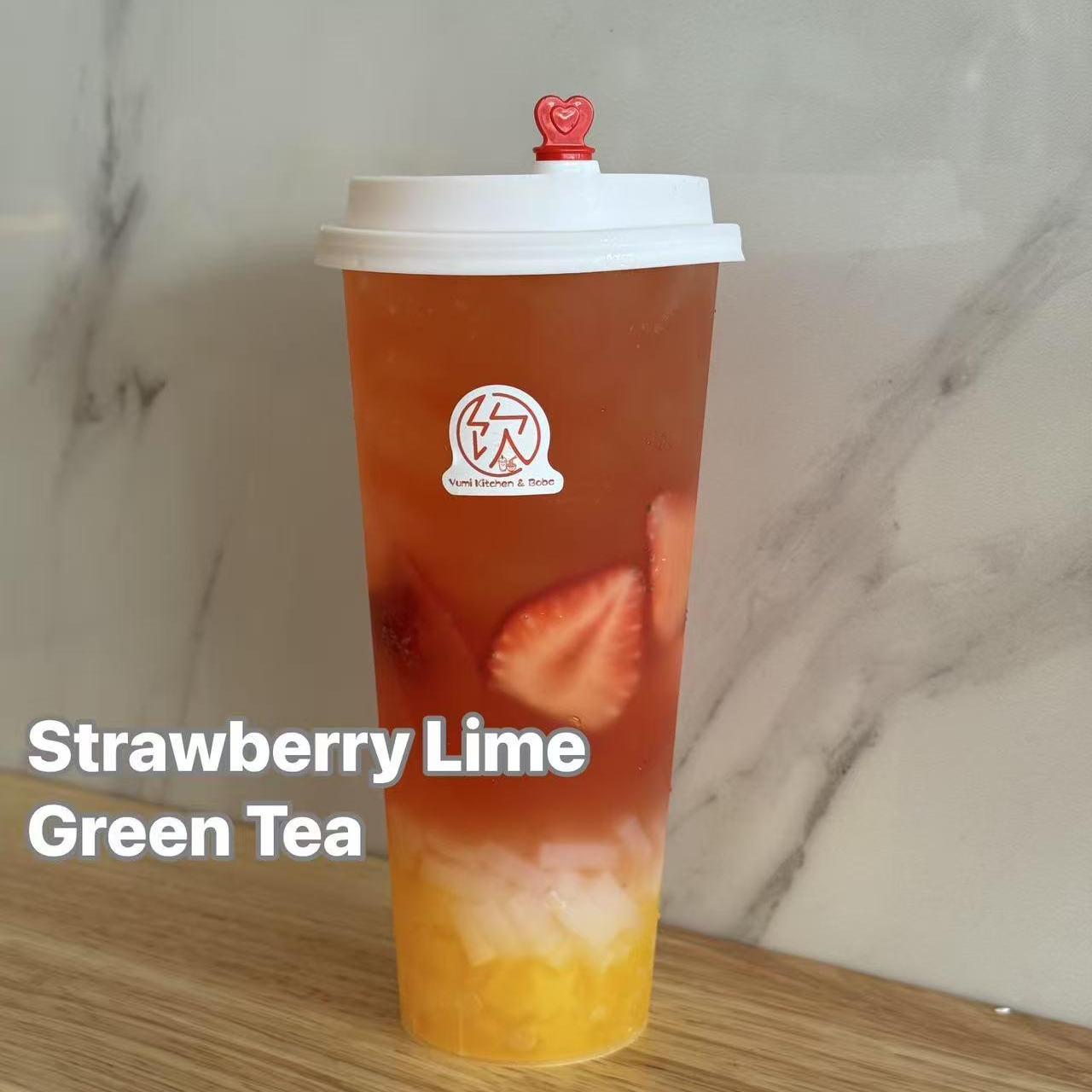 Yumi-Kitchen-&-Boba-Asian-Fusion-restaurant-Strawberry-Lime-Green-Tea-DeLand Strawberry Lime Green Tea - Refreshing green tea with strawberry and lime at Yumi Kitchen & Boba, a Asian fusion restaurant in DeLand