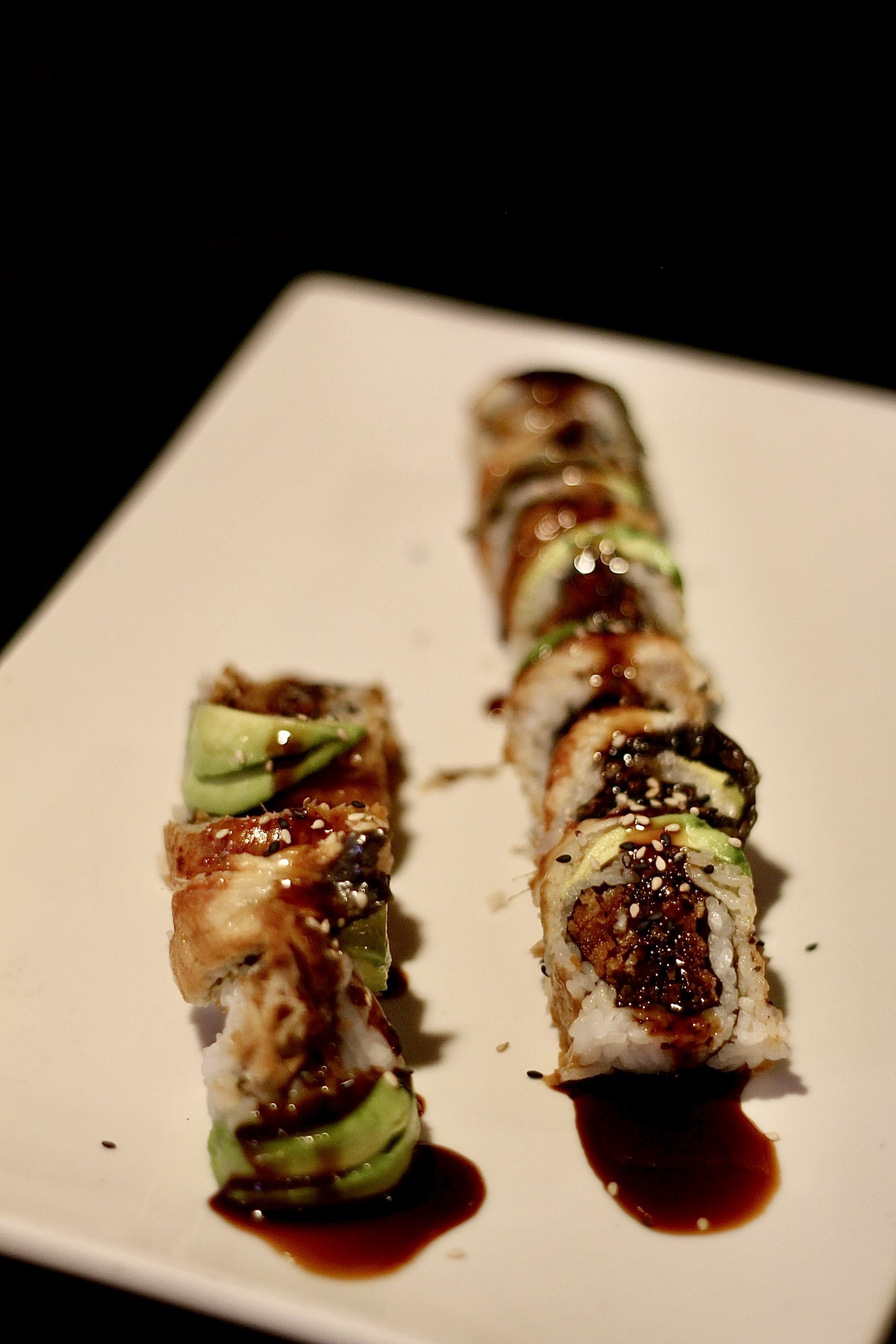 Unagi avocado sushi roll with eel sauce at Yummi Yummi Mongolian Grill & Sushi, a Asian Fusion Restaurant in College Station