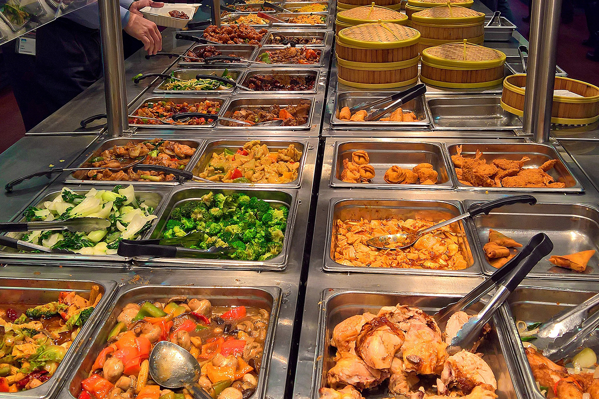 Full expansive asian buffet with dim sum baskets veggies meat and fried entrees at Yummy Buffet Asian Cuisine, an Asian Restaurant in Sikeston