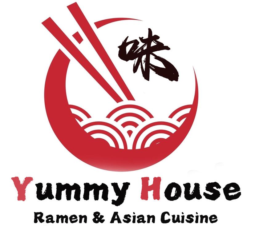 Yummy House logo with chopsticks, waves and Chinese calligraphy