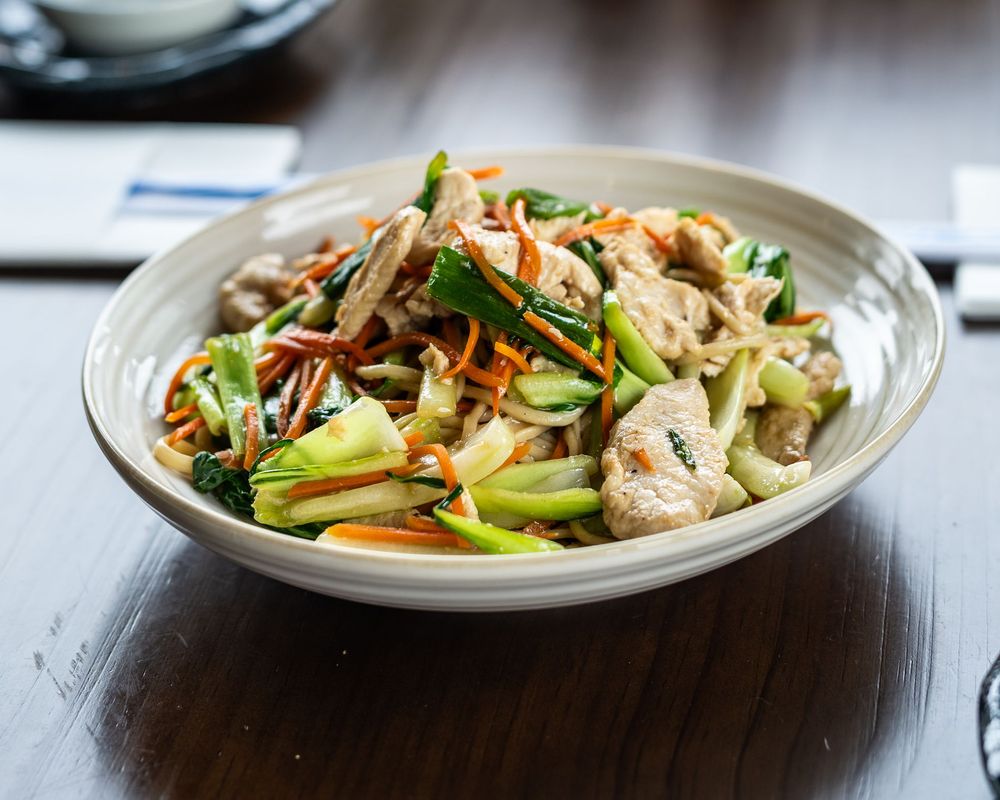 Chicken stir-fry with vegetables served at Yu's Noodle Shop, a Chinese restaurant in Lone Tree