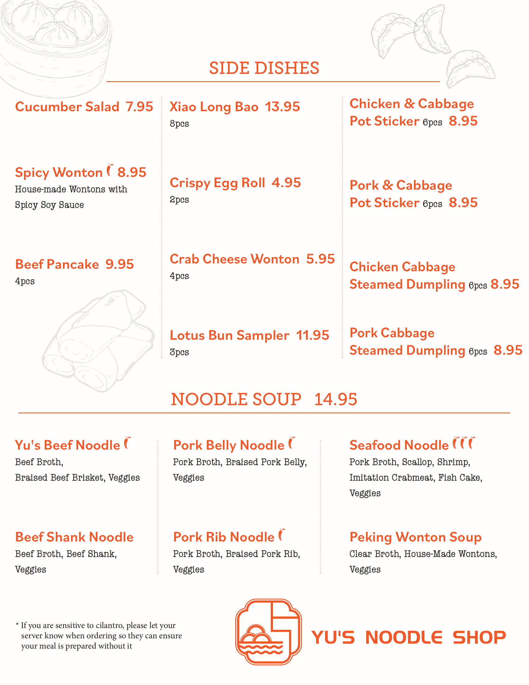 Yu's Noodle Shop Menu2