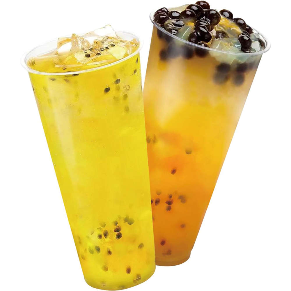 Two glasses of passion fruit beverages at Zanna Dumplings，a Chinese Restaurant in Sacramento
