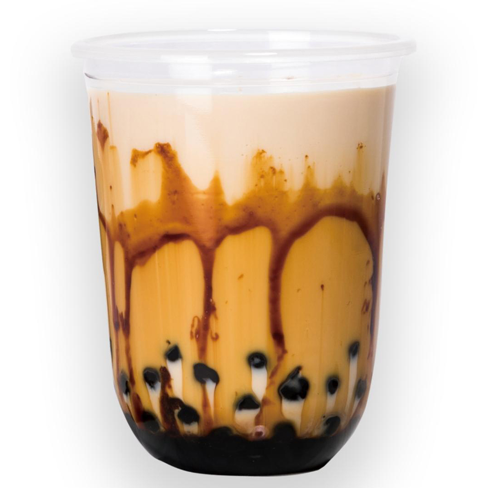 Glass of bubble milk tea with tapioca pearls at Zanna Dumplings，a Chinese Restaurant in Sacramento