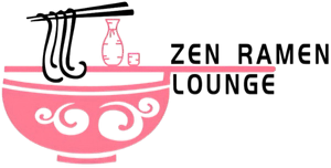 Brand logo featuring pink ramen bowl and sake bottle graphic at Zen Ramen, a Japanese Restaurant in Madison