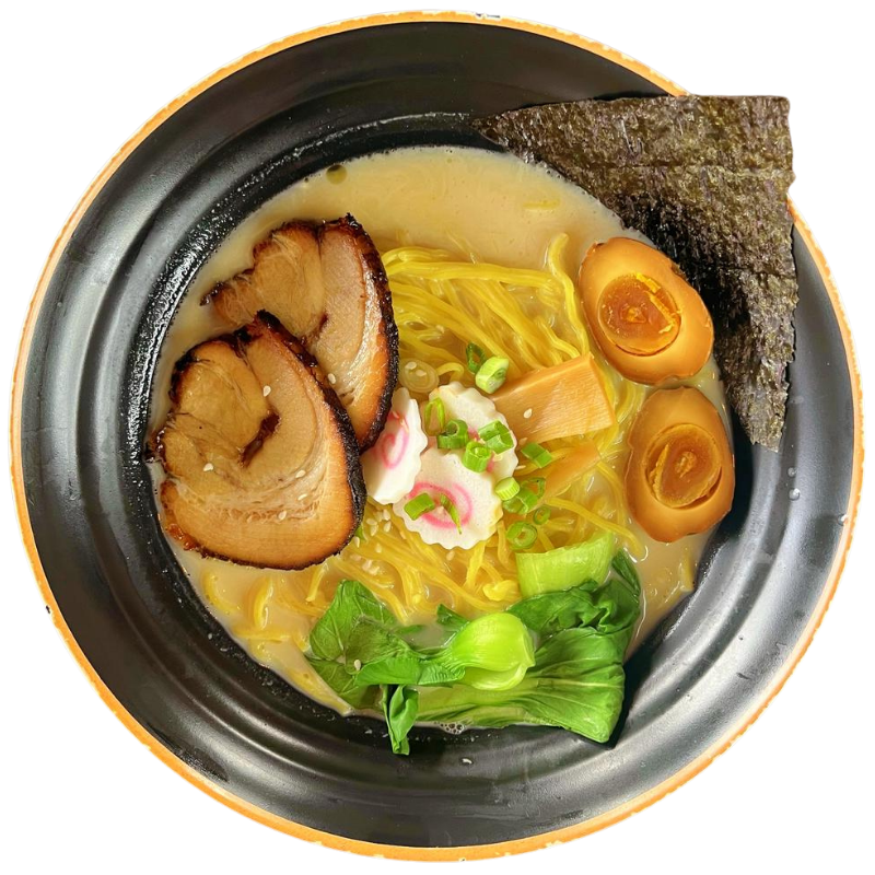 Creamy pork bone ramen with roasted chashu pork and narutomaki at Zen Ramen, a Japanese Restaurant in Madison