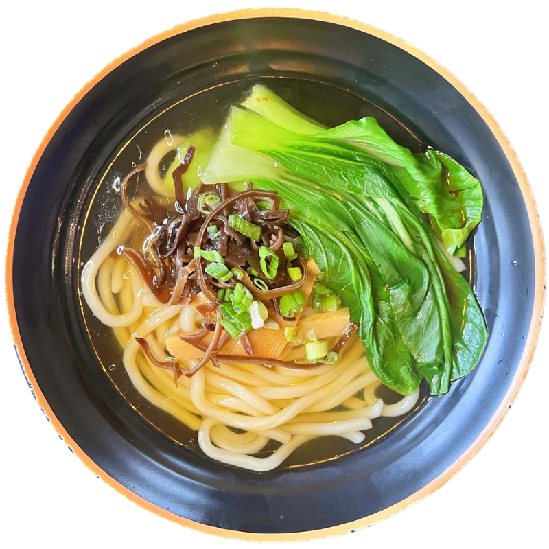 Light clear soup udon with bok choy and wood ear mushrooms at Zen Ramen, a Japanese Restaurant in Madison