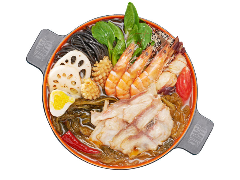 Seafood & fish hotpot with veggies at Zhangliang Malatang Spicy Hotpot, a Hot Pot Restaurant in National City