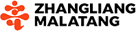 Horizontal brand logo with abstract red flower graphic and bold black ZHANGLIANG MALATANG text on plain white background at Zhangliang Malatang, a Sichuan Malatang Spot in Los Angeles